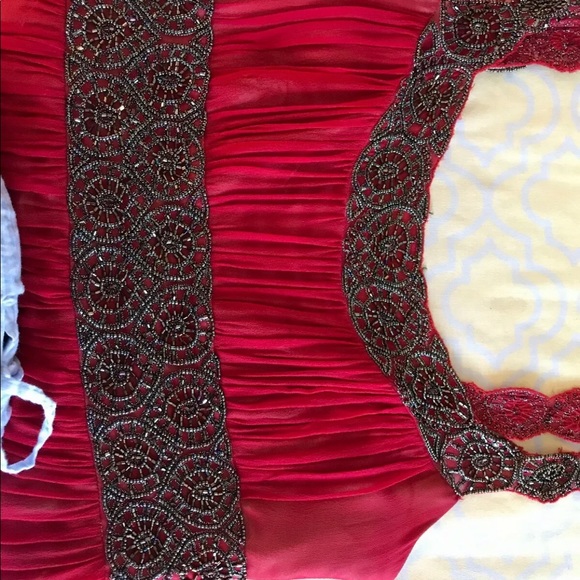 Adrianna Papell Cocktail Red Silk Dress Sz 6 - Picture 5 of 8